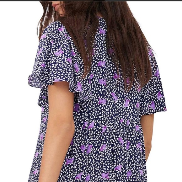Maje Risee Floral Purple Oversized Flutter Sleeve Mini Dress Size FR 38 (US 6) - Picture 12 of 15